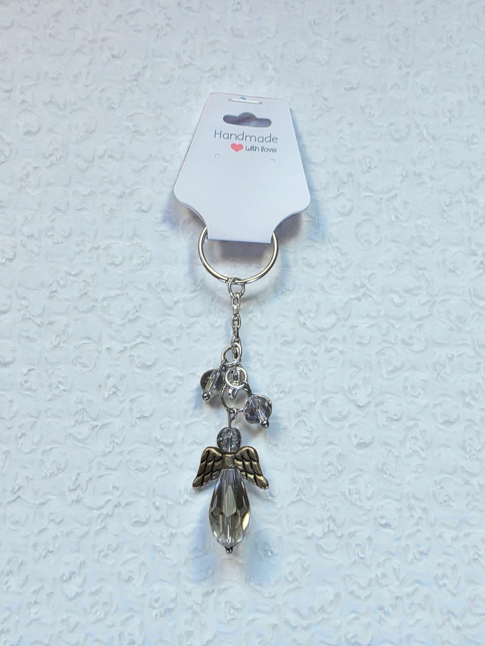 Handmade Crystal Angel Keychain Charm Silver Tone